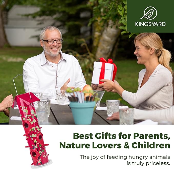 Kingsyard Metal Bird Feeders for Outdoors Hanging, 6-Ports Tube Bird Feeder, 14 inch, Durable & Weatherproof, Large Capacity for Attracting Wild Birds (Red)