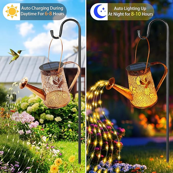 Solar Watering Can Lights,Hummingbird Gifts for Women Mom Grandma Birthday, Large Hanging Solar Lantern Waterproof Outdoor Garden Decorations for Yard Porch Landscape Patio Pathway