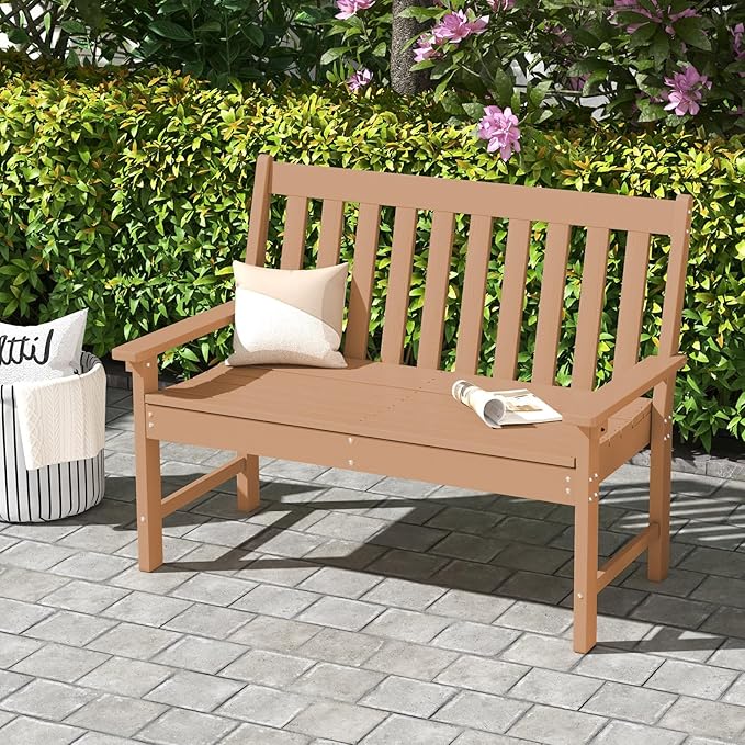 Tangkula 2-Person Outdoor Garden Park Bench, All-Weather HDPE Patio Loveseat Chair with Cozy Backrest, Ergonomic Loveseat Bench for Backyard, Poolside, Front Porch, 705 lbs Max Load