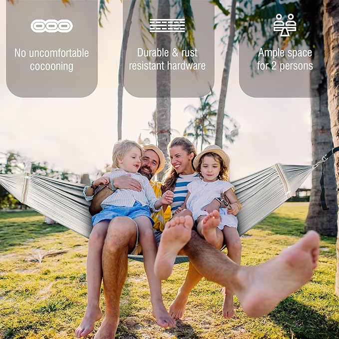 Tranquillo Hammock 550lbs Portable Camping Hammock with Hammock Tree Straps/Indoor Travel Patio Garden, Grey