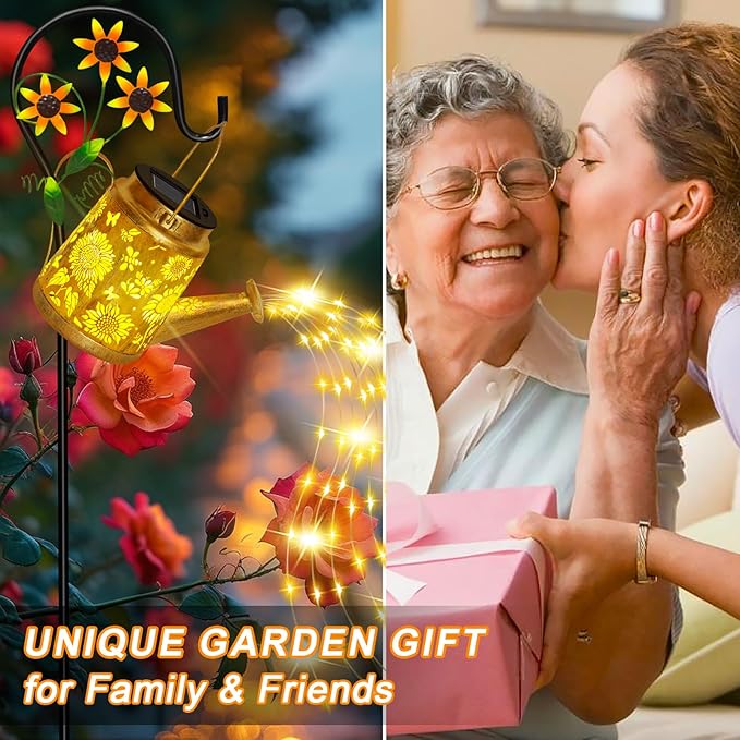 Christmas Gifts Sunflower Solar Watering Can Lights, Outdoor Waterproof Garden Lanterns with Shepherd Hook, Solar Garden Decor for Yard Outdoor Landscape Pathway, Gift for Women Mom Grandma, 2 Pack