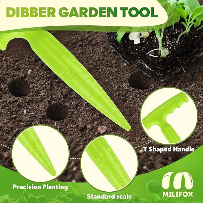 Seed Planter Tool, 6.9" Dibber Garden Tool, Plastic Dibbler Tools for Planting, Seed Dispenser, Bulb Digger Garden Planter for Sowing Seeds, Bulbs, Digging (Light Green)