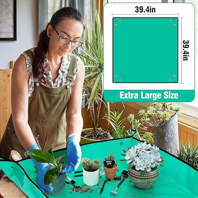 Pack of 20 Succulent Tool Set - 39.4" Indoor Plant Repotting Mat and 19 Pcs Miniature Succulent Hand Tools Garden Flower Plants Transplanting Supplies for Indoor Outdoor Plant Care, Green