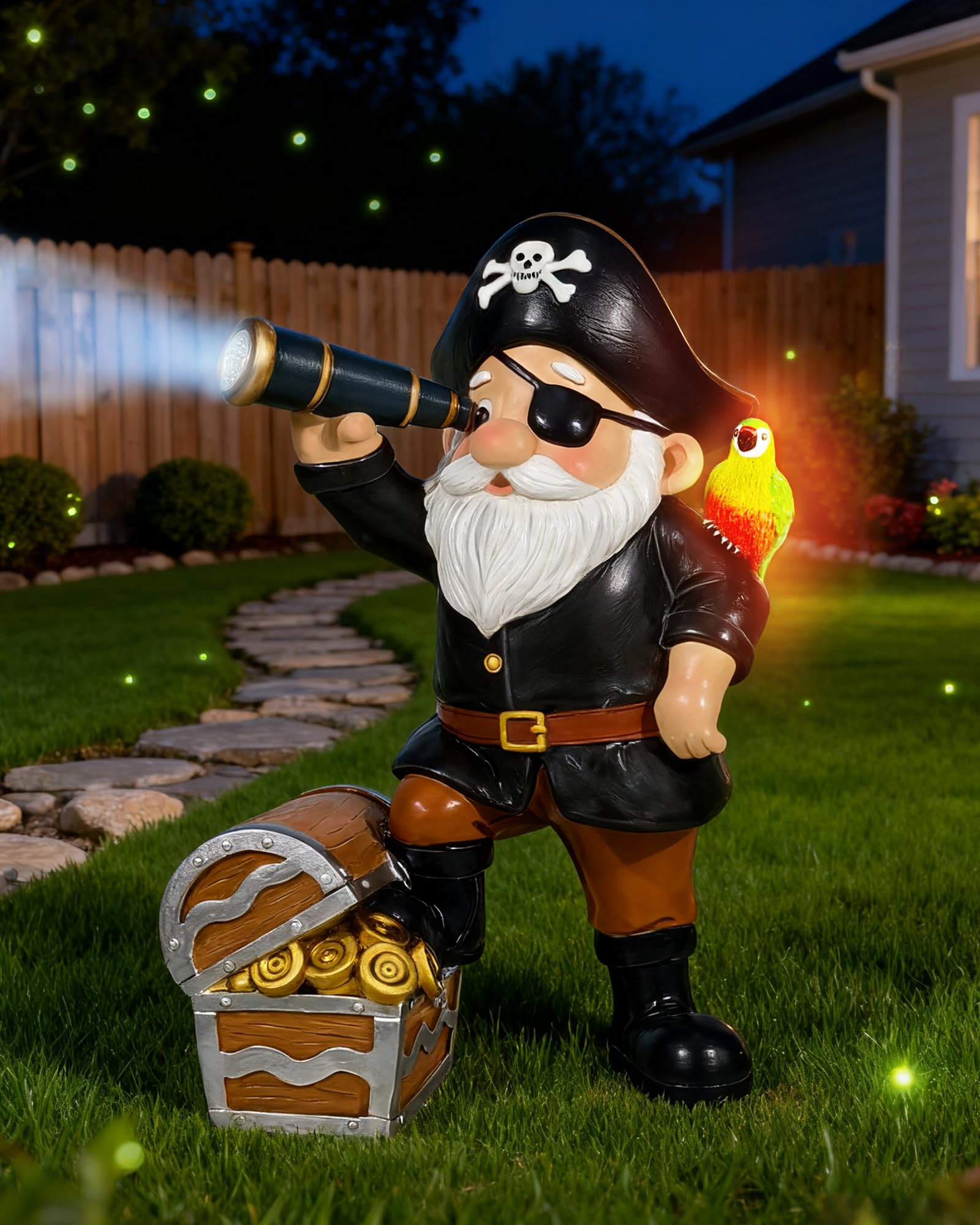 Miggley Solar Pirate Gnome Statue – Whimsical Outdoor Garden Decor for Yard, Patio, Lawn, Backyard – Ideal Gift for Women, Garden Lovers, Moms, Birthdays