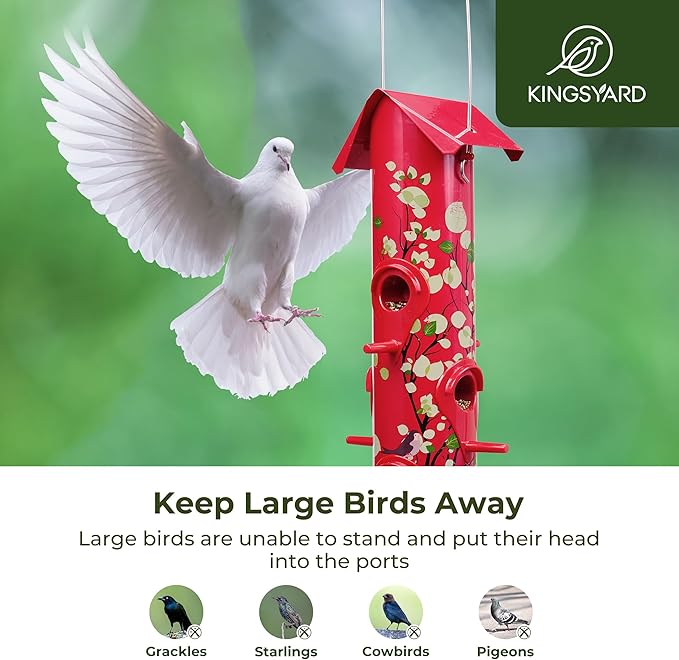 Kingsyard Metal Bird Feeders for Outdoors Hanging, 6-Ports Tube Bird Feeder, 14 inch, Durable & Weatherproof, Large Capacity for Attracting Wild Birds (Red)