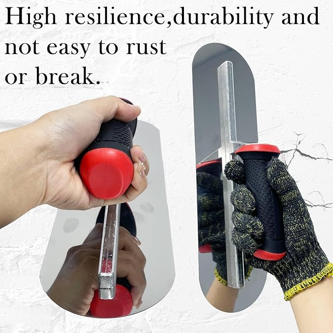 2 Pieces Pool Trowel, 0.7mm Thickness Stainless Steel Flat Finishing Trowel Set with Rubber Handle, Concrete Hand Tools for Drywall Repairs and Spreading