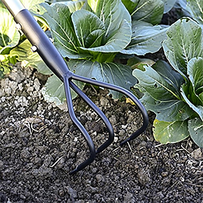 3-Tine Long Handle Tiller, Garden Cultivator with 55"-15.5" Adjustable Handle, for Loosening Soil, Tilling, Weeding and Fertilizing, Suitable for Elderly and Women