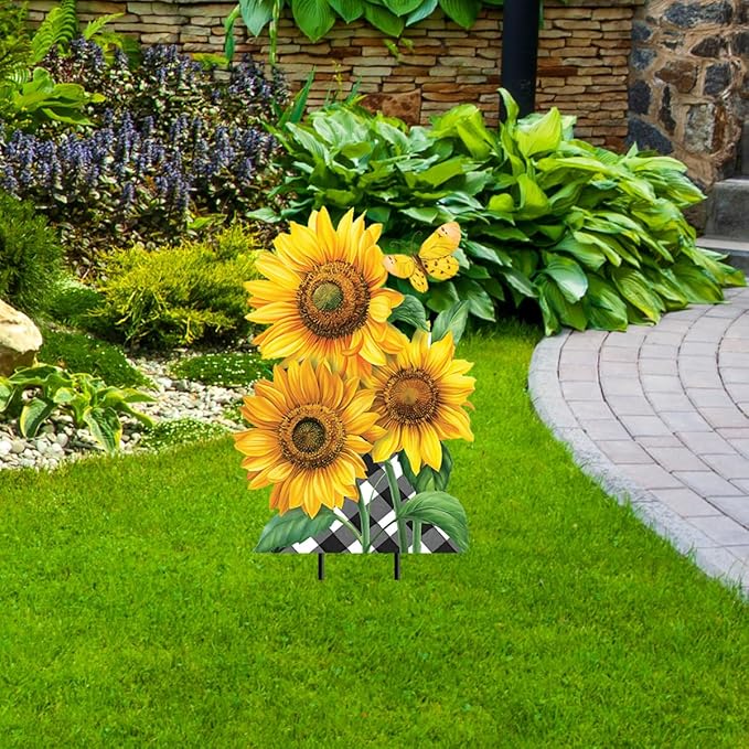 Briarwood Lane Checkered Sunflowers Metal Art