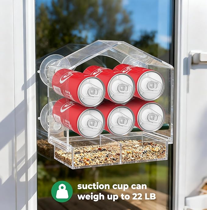 Window Bird Feeder with Strong Suction Cups - 2Pack Clear Sturdy Acrylic Birdfeeder for Outside Windows, 360° Clear View - No Drill Easy Install, Perfect for Cardinals & Finches,etc(2025 New)