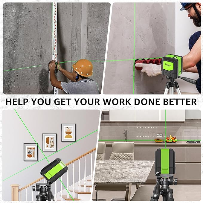 Huepar Laser Level, 100Ft Self Leveling Green Cross Line Laser for Picture Hanging, Tile, Decoration & DIY Construction – 360° Magnetic Base & AA Battery, Indoor Use