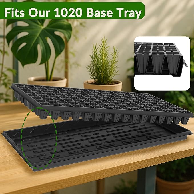 Gardzen 10 Pack 128 Cell Seed Starter Trays, 1.5" Deep Plug Tray for Seedlings, Durable Seedling Trays with Drainage Holes