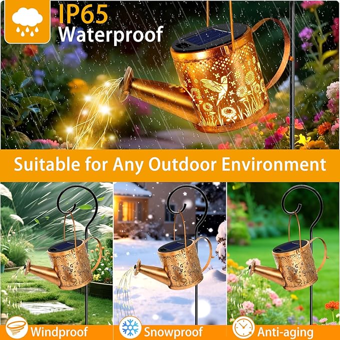 Solar Watering Can Lights Outdoor, Small Solar Yard Decorations Waterproof for Garden Decor, Hummingbird Decorative Patio Lights Outside Pathway Lawn, Gifts for Mom Women Grandma Birthday Christmas
