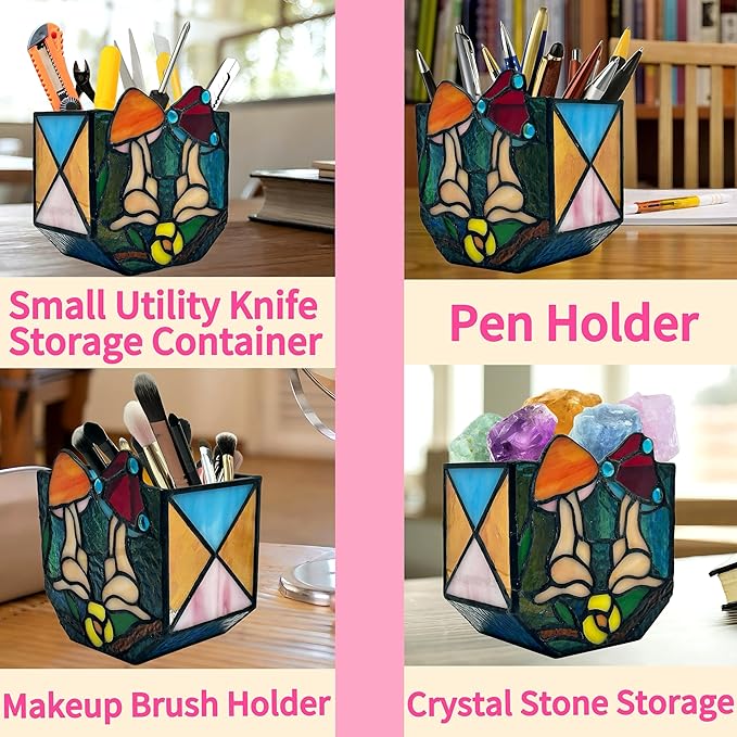 Mushroom Lady Body Plant Pots,Flower Pot with Drainage Hole, Stained Glass Mushroom Lady Yoga Pose Decoration Planter,Unique Cute Face Head Space Decoration Aesthetic 4.6x3x5.15 in