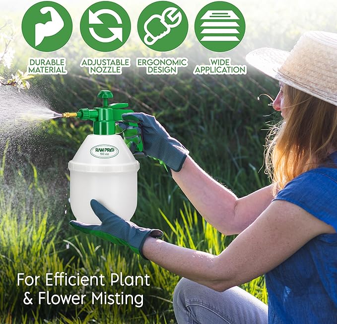 RamPro 0.4 Gallon Garden Sprayer - 1.5L Weed Sprayer with Adjustable Brass Nozzle & Safety Valve