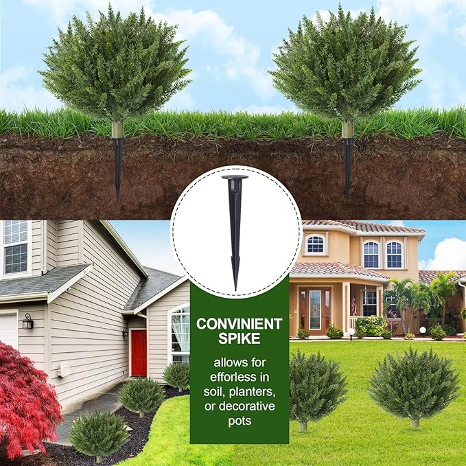 Set of 2 Artificial Cypress Christmas Topiary Shrubs, 20" UV-Resistant Faux Outdoor Plants with Ground Spikes — Realistic Cedar Bushes for Porch, Patio, Garden, Yard Décor