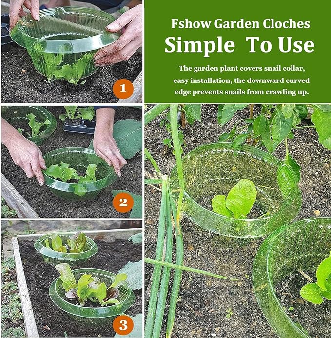Fshow Garden Cloches，15 Pack Plastic Slug & Snail Plant Protection Collars,Snail Defense Without Chemistry, Snail Collar Protects Plants to Get Better. (Emerald Green)