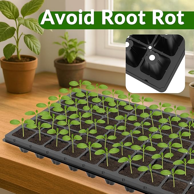 Gardzen 10 Pack 72 Cell Seed Starter Trays, 1.75" Deep Plug Tray for Seedlings, Thick Seedling Trays with Drainage Holes, Fit Standard 1020 Drip Tray