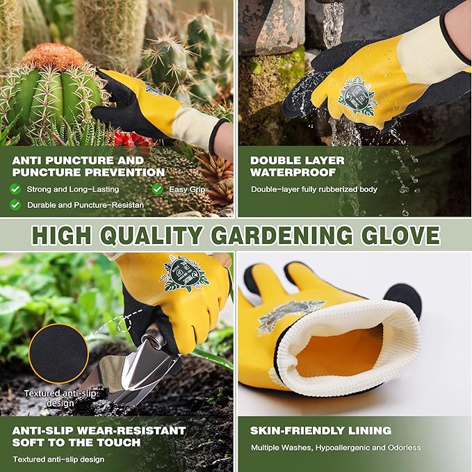 8 Piece Stainless Steel Gardening Tool Set - 17 Tine Heavy Duty Rake, 5 Piece Hand Tool Kit, Pruning Shears, and Gloves - All Season Gardening Essentials