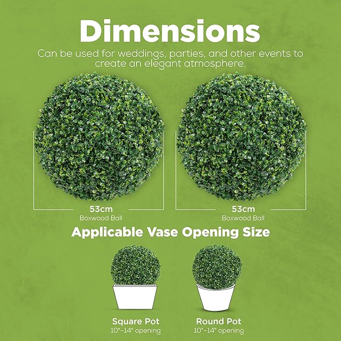 DRAY 20.87" Faux Boxwood Balls – Set of 2 Artificial Topiary Spheres for Outdoor & Indoor Use – Realistic, UV-Resistant, Weatherproof Decorative Greenery – Check Measurements