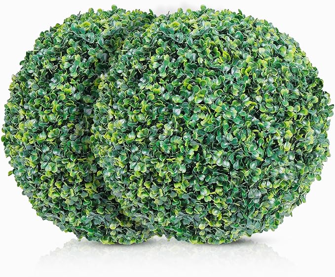 DRAY 16.14" Faux Boxwood Balls – Set of 2 Artificial Topiary Spheres for Outdoor & Indoor Use – Realistic, UV-Resistant, Weatherproof Decorative Greenery – Check Measurements