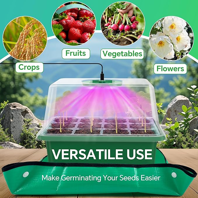 5-Pack Seed Starter Tray with Grow Light (Value Pack), 60 Cells Seed Starter Kit with Controller & Repotting Mat & Gloves & Marker, Indoor Grow Kit for Plant Seeds Starting Germination