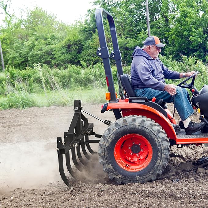 YITAMOTOR 48-Inch Heavy Duty Detachable Chisel Plow Scarifier Cultivator with 6 Scarifier Shanks for CAT-1&CAT-0 Tractors