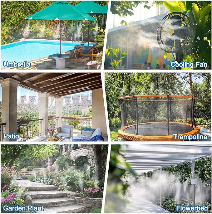 Mornajina Automatic Drip Irrigation Kits Garden Irrigation System, Includes 66FT 5/16 inch Irrigation Tubing Hose & 20Pcs 360° Bending Dropper Atomizing Mist Nozzles Tee for Garden Watering System