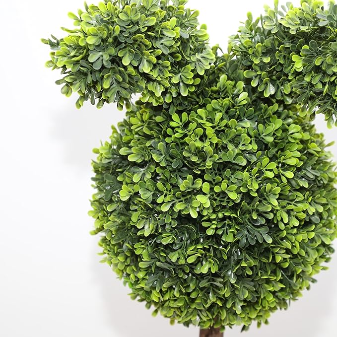 Damomo 27'' Artificial Bunny Shaped Topiary Trees with Ground Spike Set of 2, Outdoor Indoor Faux Boxwood Topiary Ball Bushes Potted Fake Shrubs Front Porch Decor Outside Garden