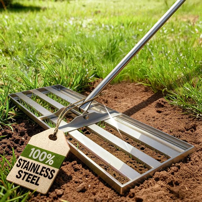 Oris Garden® Lawn Leveling Rake 30 inch - Ground Leveler for yard, sand, soil, grass - Dirt leveling tool, heavy duty stainless steel rakes for golf, grading, gravel, pool seeding, levelling (30 inch)