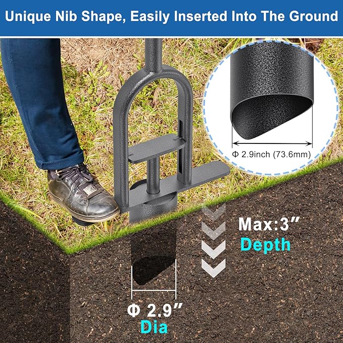 BeneLabel Garden Grass Plugger Tool with Long Handle Sod Turf Plugger Steel Bulb Planter with Soft Rubber Grip Plants Transplanter Tool for Digging Holes, Repair of Turf, Transplant Seedling