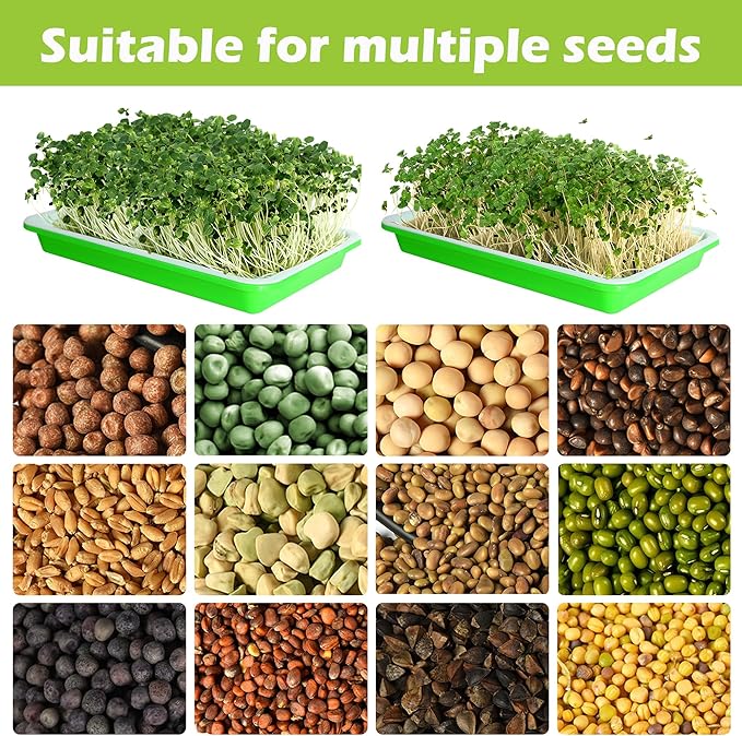 EBaokuup 10Pcs Seed Sprouter Tray with Drain Holes - BPA Free Seed Garden Plant Germination Propagation Trays, Soil-Free Wheatgrass Tray Sprouter Microgreens Growing Kit with Germinating Paper