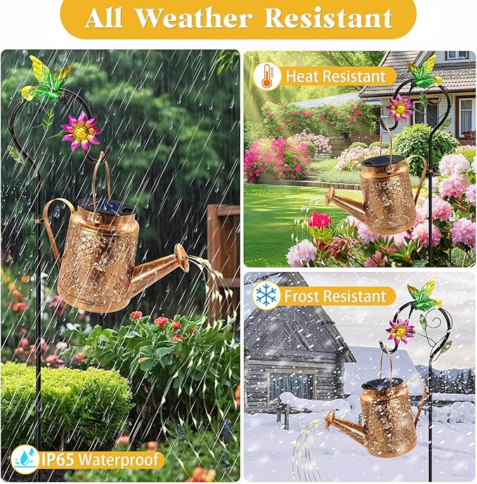 Solar Watering Can Lights, Hummingbird Hanging Lanterns Outdoor, Birthday Gifts for Christmas Mom Women Grandma , Waterproof Solar Lights Garden Decor for Outside Yard Art Patio Porch Lawn Backyard