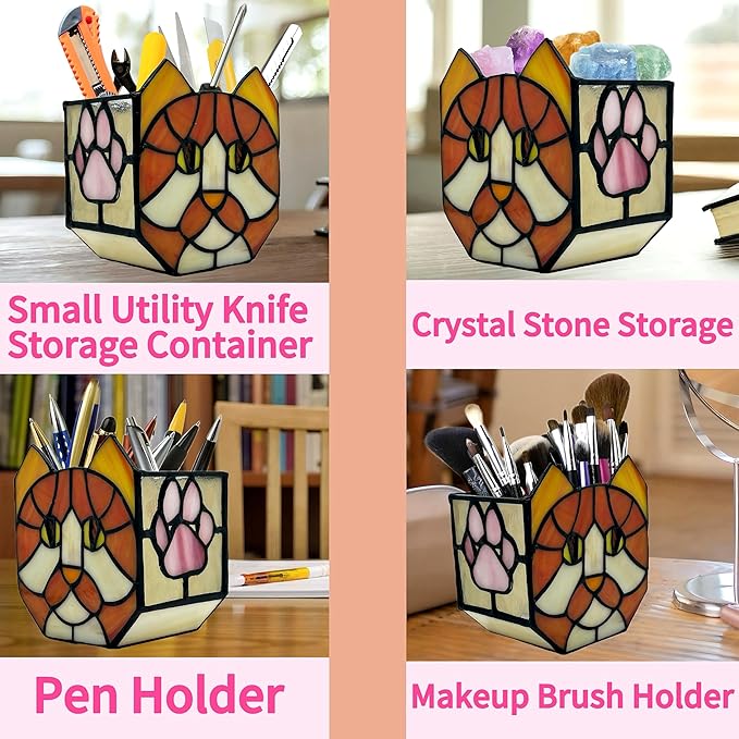 Stained Glass Orange Cat Planter,Indoor Flower Pots with Drainage,Cute Succulent Planter,Unique Orange Cat Flower Pot,Gifts for Plant Lovers 4.6x3x5.15 in