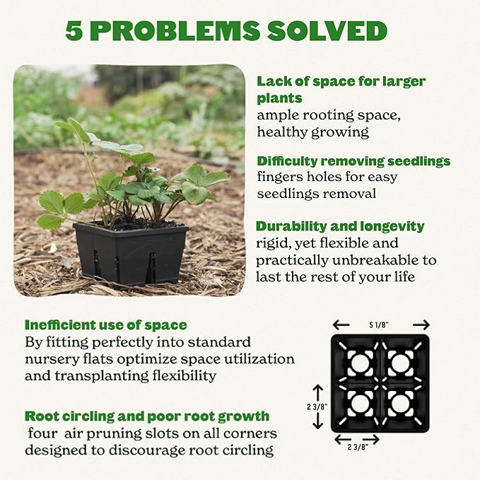 Epic Gardening Reusable Seed Starter Tray - 4 Cell 4"/32 Seedling Starter Trays - Easy Watering, Indoor Greenhouse, Plant Starter, Gardener-Friendly for Seedlings | UV-Treated & BPA-Free - Black