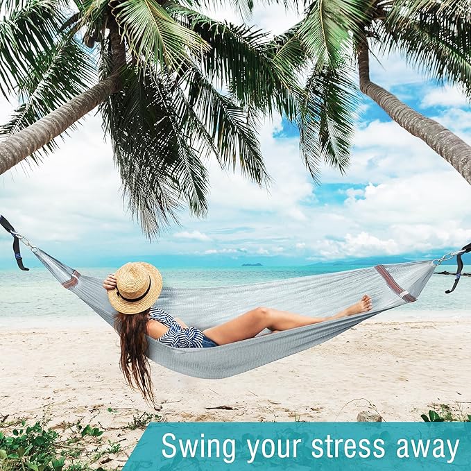 Tranquillo Hammock 550lbs Portable Camping Hammock with Hammock Tree Straps/Indoor Travel Patio Garden, Grey