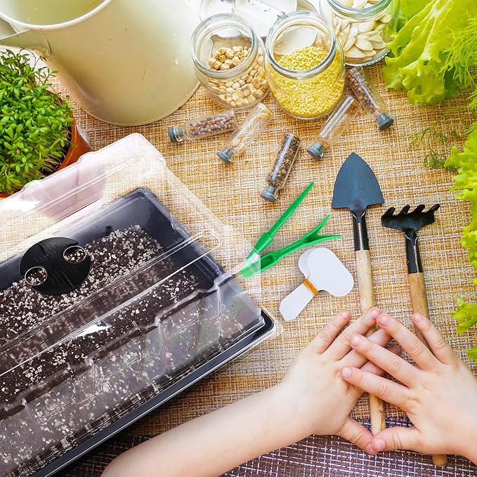 6 Packs Seed Starter Tray Kits with Humidity Dome, Plastic Germination Growing Trays with Plants Labels, Planting Tools for Seeds Growing Starting, Germination and Seedling Propagation