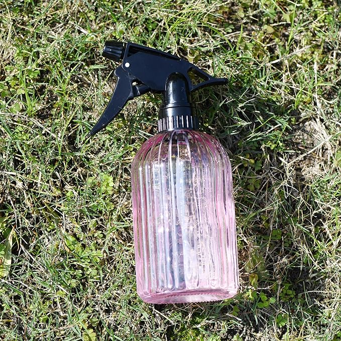 Handheld Glass Spray Bottle - 16 oz with Adjustable Nozzle for Watering Indoor and Outdoor Potted Plants and Greenery and More, 2.8 x 8.2in (pink)