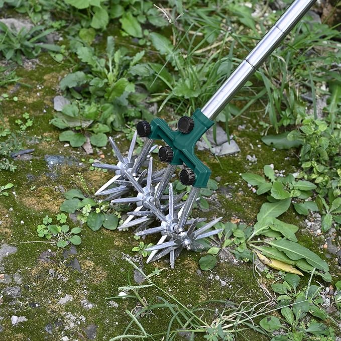 Rotary Cultivator Garden Rotary Tiller Adjustable Stainless Steel Poles Hand Tiller for Soil Mixing or Reseeding Grass Lawn Tiller Total Length 57 Inch