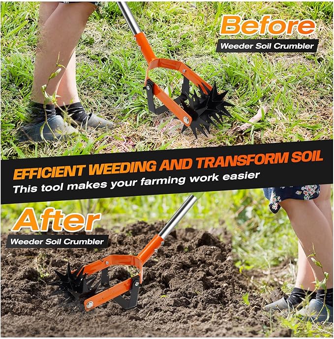 72 Inch Rotary Cultivator Tool, Hand Tiller for Gardening, 2-in-1 Garden Cultivator with Adjustable Handle for Loosening Soil and Weeder