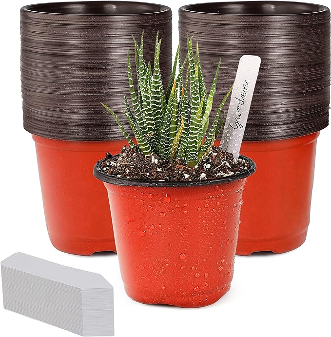 TDHDIKE 4" Small Plastic Plant Nursery Pot/Pots (100pcs) Seedlings Flower Plant Container Seed Starting Pots , Come with 100pcs Plant Labels