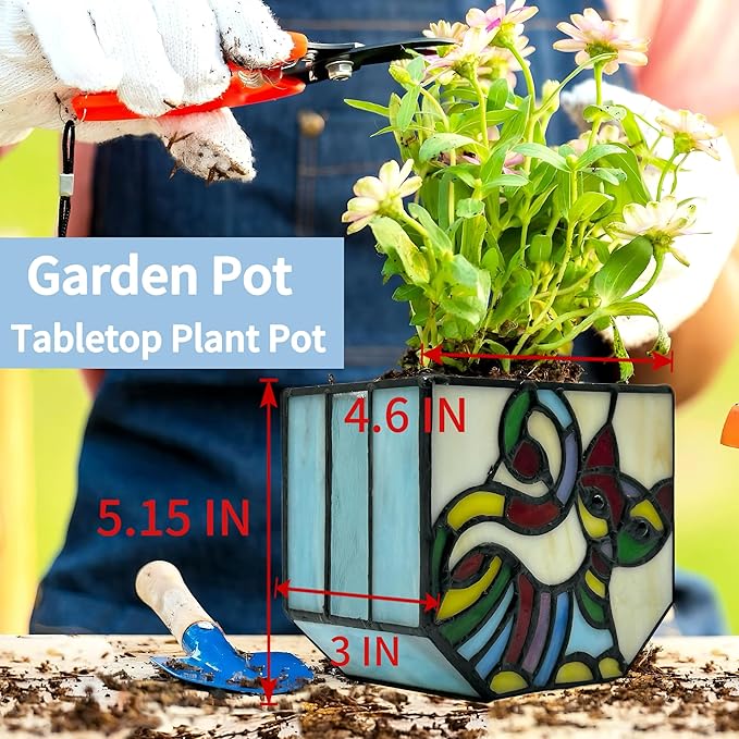 Stained Glass Cat Pot with Drainage,Cute Planters for Indoor Plants,Decorative Flower Pots,Gifts for Plant Lovers,4.6x3x5.15 in