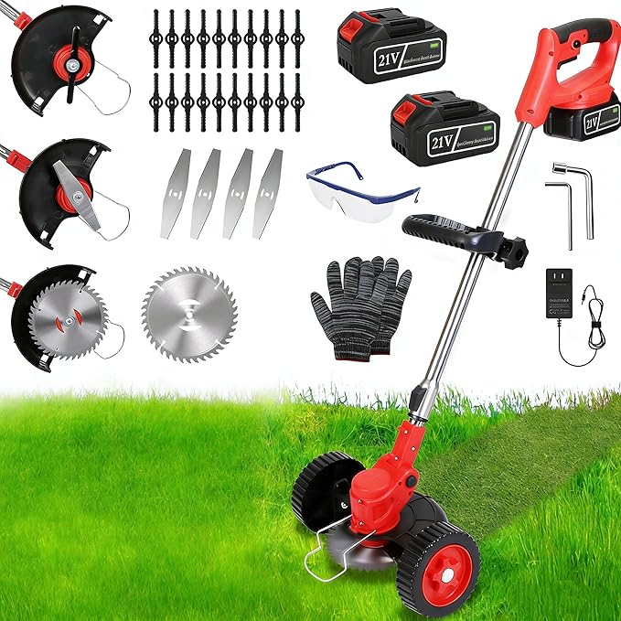Electric Weed Wacker Cordless 800W Brushless Motor 3 in 1 String Trimmer/Grass Trimmer/Lawn Mower Battery Powered, 2 Batteries and Charger