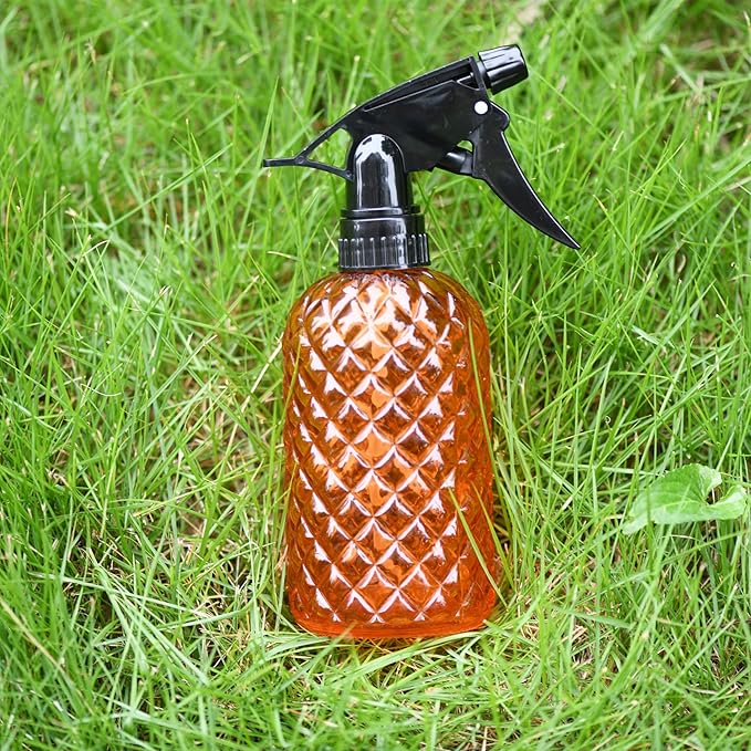 Glass Handheld Spray Bottle - 12oz Refillable Bottle ，Adjustable Nozzle Watering Can for Garden Plants Cleaning Solutions (Orange)