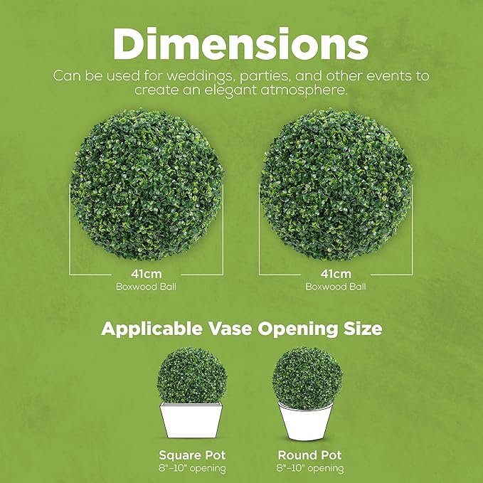 DRAY 16.14" Faux Boxwood Balls – Set of 2 Artificial Topiary Spheres for Outdoor & Indoor Use – Realistic, UV-Resistant, Weatherproof Decorative Greenery – Check Measurements