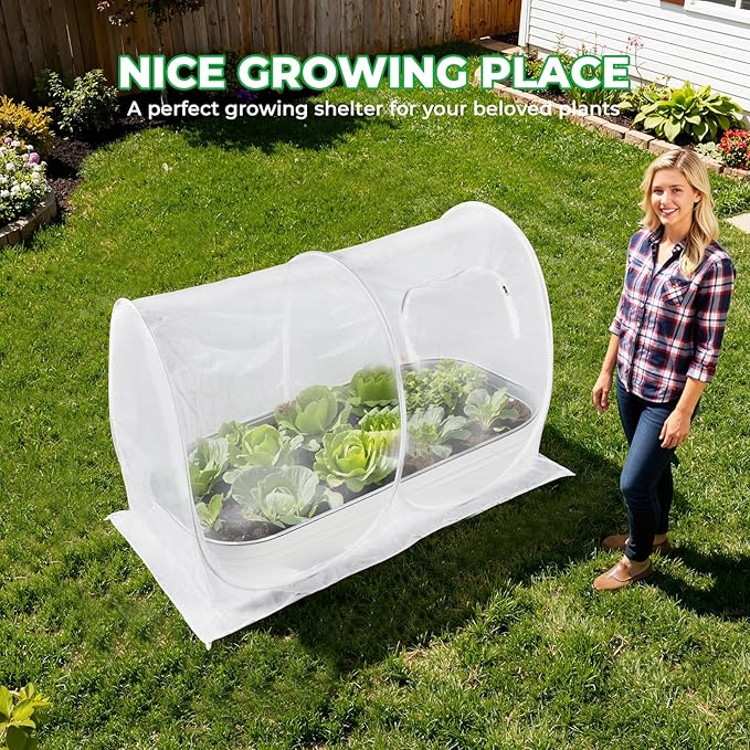 Hiraliy Garden Netting for Raised Beds,Garden Bed Cover Instant Pop-Up,Portable Garder Cover for Raised Garden Bed,Crop Cage for Protecting Plant for Indoor Outdoor,Elevated Bottom,59 X 27.5 X 39