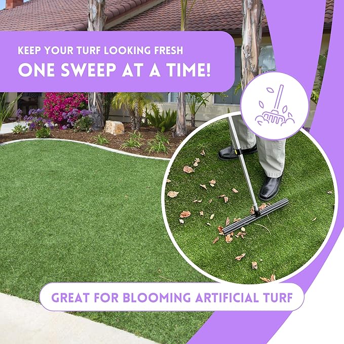 Room Groom PET Carpet Rake Groomer with Telescoping 54 " Adjustable Handle, with Lint Remover Brush Tool, Carpet Brush for Pet Hair and Refreshing Carpets, (Black/Purple)