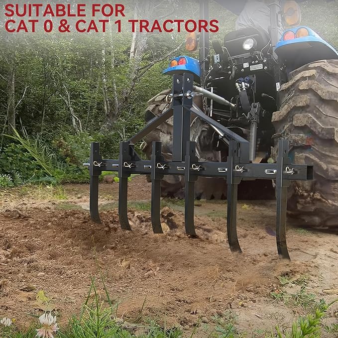 YITAMOTOR 48-Inch Heavy Duty Detachable Chisel Plow Scarifier Cultivator with 6 Scarifier Shanks for CAT-1&CAT-0 Tractors