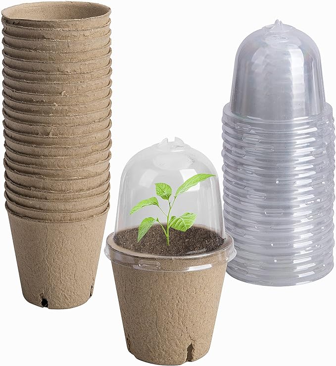 EBaokuup 20pcs Biodegradable Pots with Humidity Dome,3" Plant Nursery Pots with Humidity Dome,Seed Starter Pots Biodegradable Peat Pots for Seedlings,Vegetables