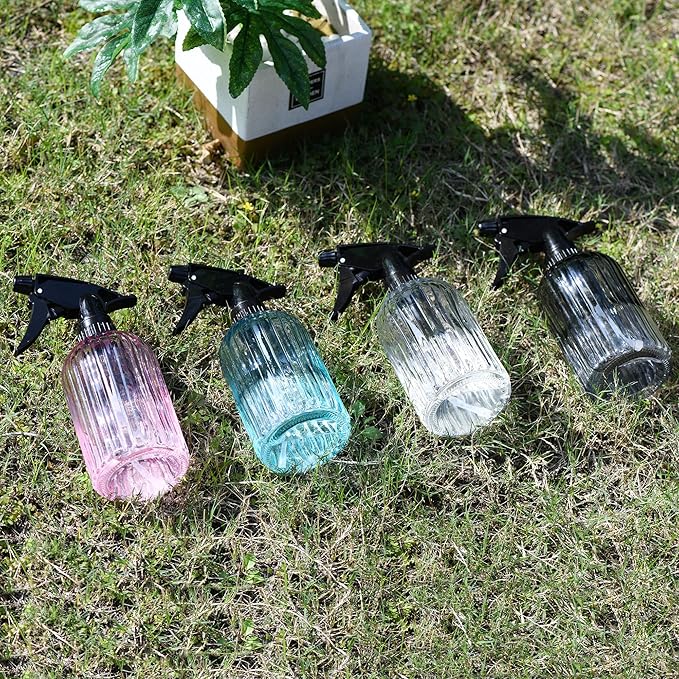 Handheld Glass Spray Bottle - 16 oz with Adjustable Nozzle for Watering Indoor and Outdoor Potted Plants and Greenery and More, 2.8 x 8.2in (Blue)