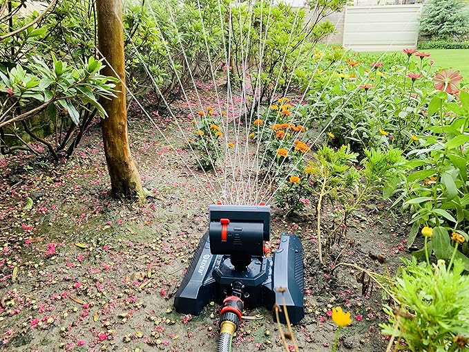 Eden 95124 Adjustable 4-Way Mini Turbo Oscillating Sprinkler W/Quick Connect Starter Set, Covers up to 4,069 sq. ft. Heavy Weight Base